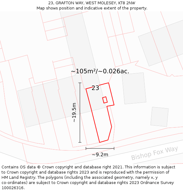 23, GRAFTON WAY, WEST MOLESEY, KT8 2NW: Plot and title map