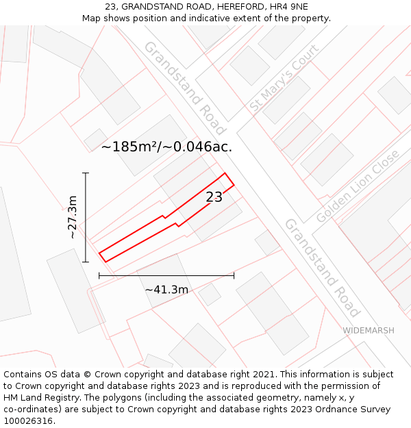 23, GRANDSTAND ROAD, HEREFORD, HR4 9NE: Plot and title map