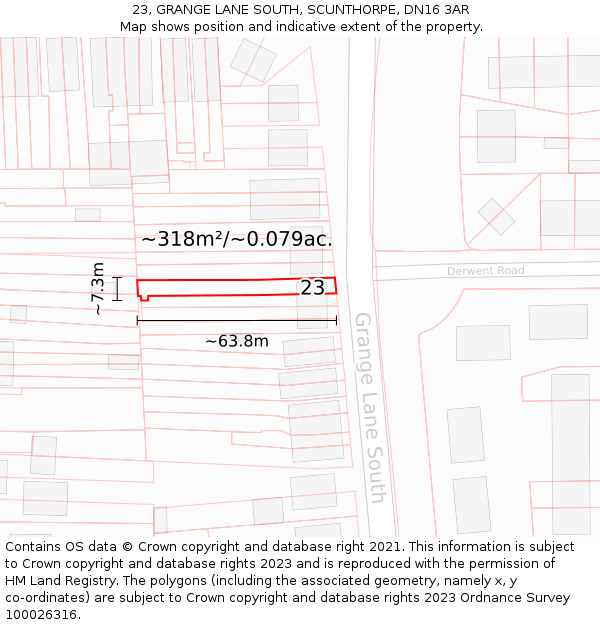 23, GRANGE LANE SOUTH, SCUNTHORPE, DN16 3AR: Plot and title map