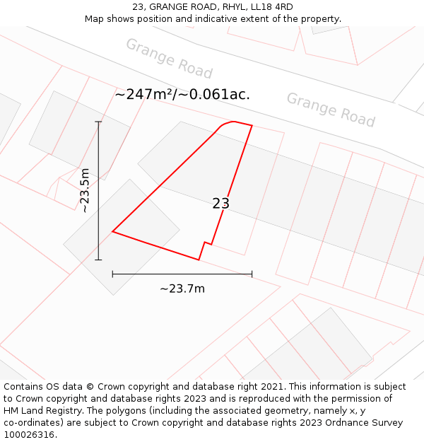 23, GRANGE ROAD, RHYL, LL18 4RD: Plot and title map
