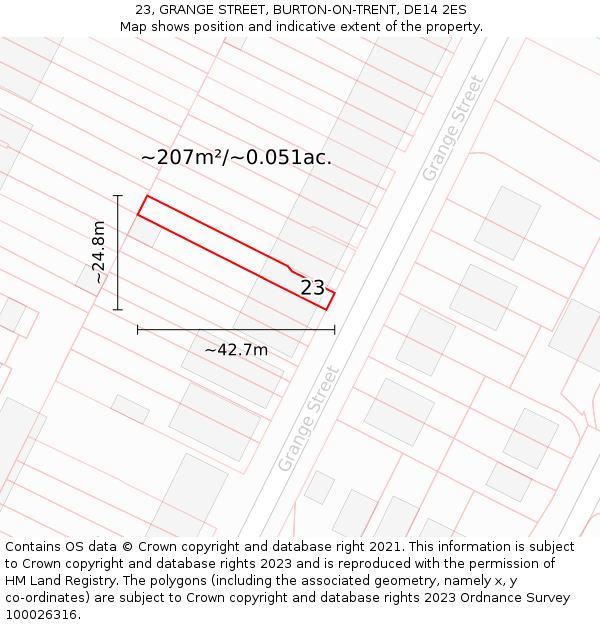 23, GRANGE STREET, BURTON-ON-TRENT, DE14 2ES: Plot and title map