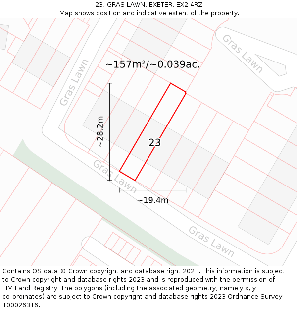 23, GRAS LAWN, EXETER, EX2 4RZ: Plot and title map
