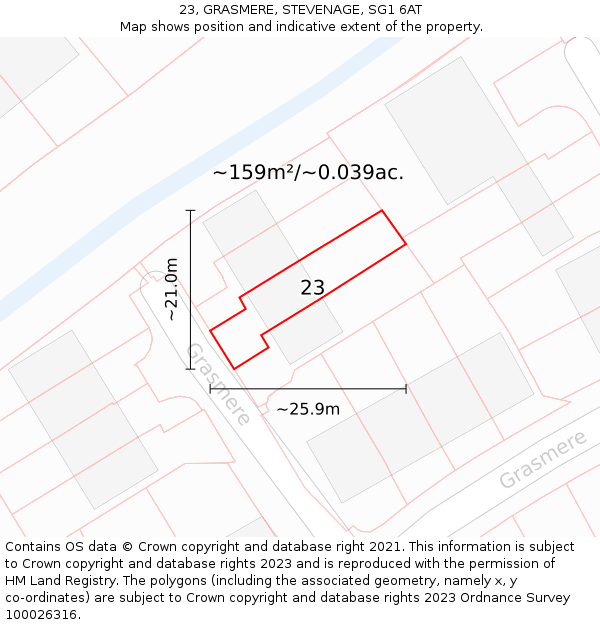23, GRASMERE, STEVENAGE, SG1 6AT: Plot and title map