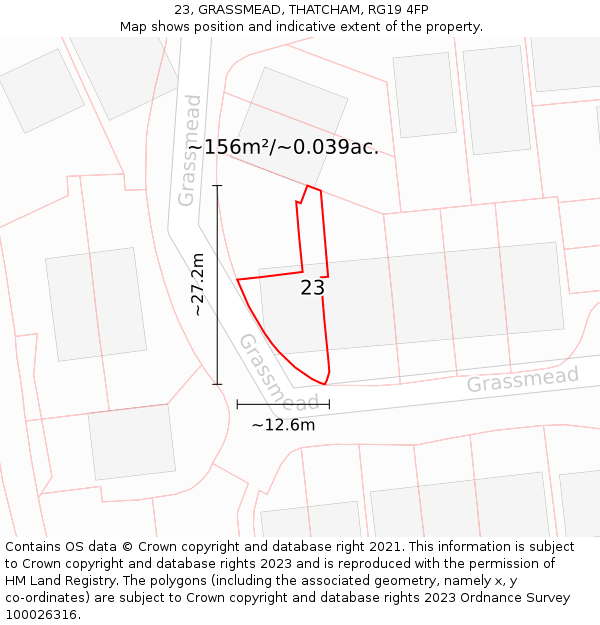 23, GRASSMEAD, THATCHAM, RG19 4FP: Plot and title map