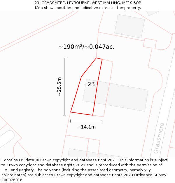 23, GRASSMERE, LEYBOURNE, WEST MALLING, ME19 5QP: Plot and title map