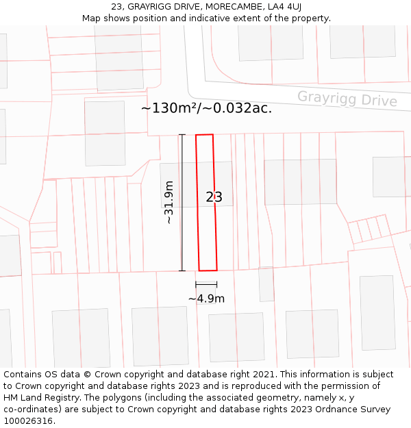 23, GRAYRIGG DRIVE, MORECAMBE, LA4 4UJ: Plot and title map