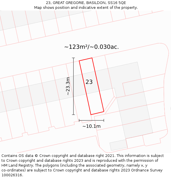 23, GREAT GREGORIE, BASILDON, SS16 5QE: Plot and title map