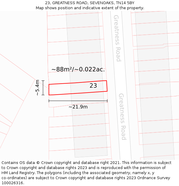 23, GREATNESS ROAD, SEVENOAKS, TN14 5BY: Plot and title map