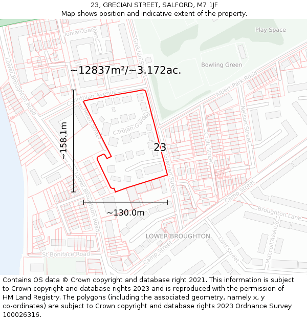 23, GRECIAN STREET, SALFORD, M7 1JF: Plot and title map