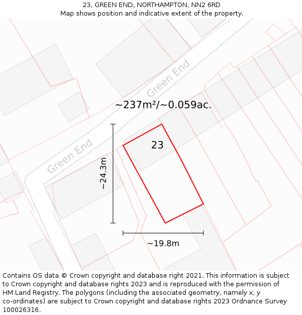 23, GREEN END, NORTHAMPTON, NN2 6RD: Plot and title map