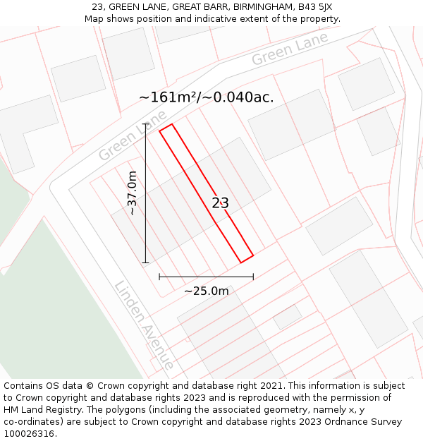 23, GREEN LANE, GREAT BARR, BIRMINGHAM, B43 5JX: Plot and title map