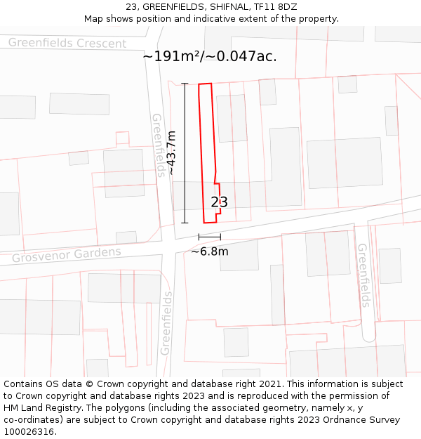 23, GREENFIELDS, SHIFNAL, TF11 8DZ: Plot and title map