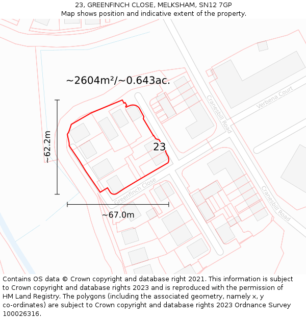 23, GREENFINCH CLOSE, MELKSHAM, SN12 7GP: Plot and title map