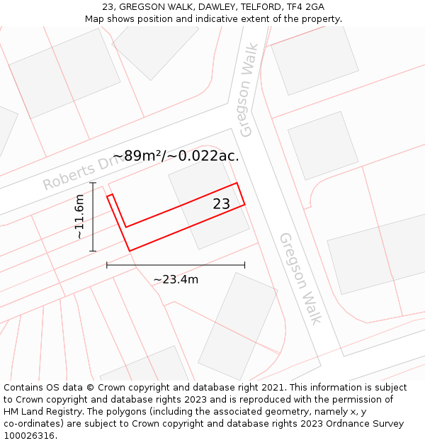23, GREGSON WALK, DAWLEY, TELFORD, TF4 2GA: Plot and title map