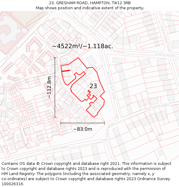23, GRESHAM ROAD, HAMPTON, TW12 3RB: Plot and title map