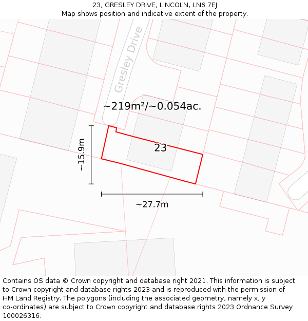 23, GRESLEY DRIVE, LINCOLN, LN6 7EJ: Plot and title map