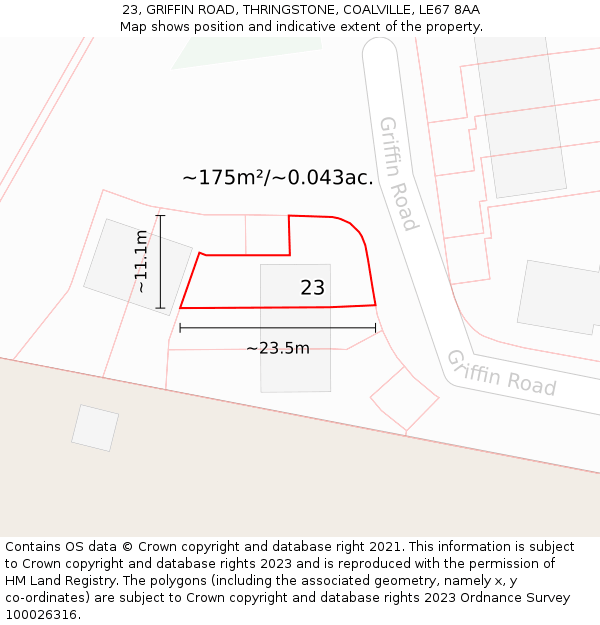 23, GRIFFIN ROAD, THRINGSTONE, COALVILLE, LE67 8AA: Plot and title map