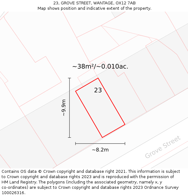 23, GROVE STREET, WANTAGE, OX12 7AB: Plot and title map