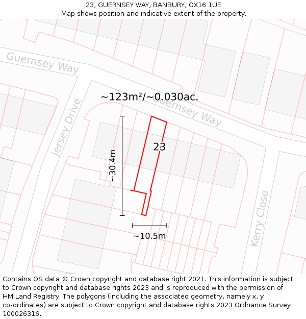 23, GUERNSEY WAY, BANBURY, OX16 1UE: Plot and title map