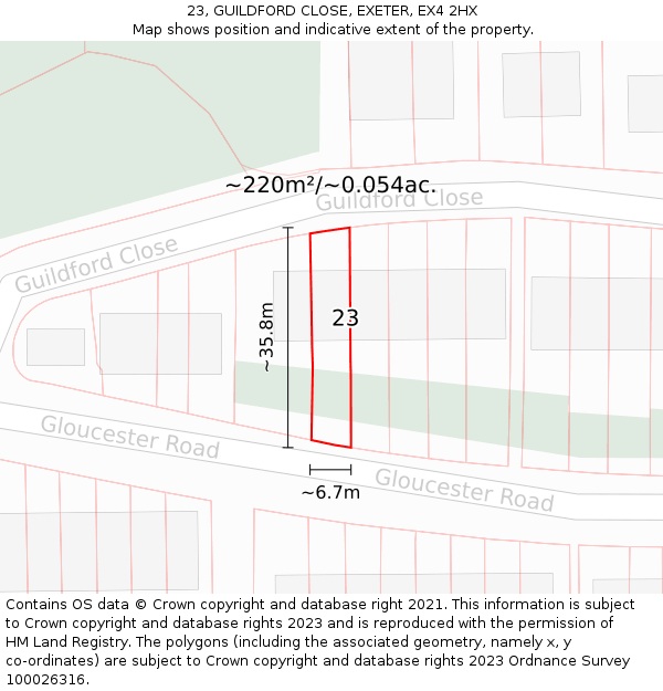 23, GUILDFORD CLOSE, EXETER, EX4 2HX: Plot and title map