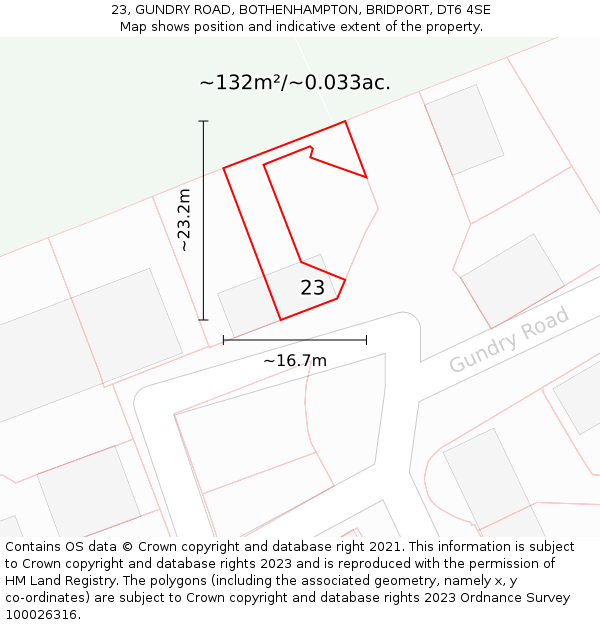23, GUNDRY ROAD, BOTHENHAMPTON, BRIDPORT, DT6 4SE: Plot and title map