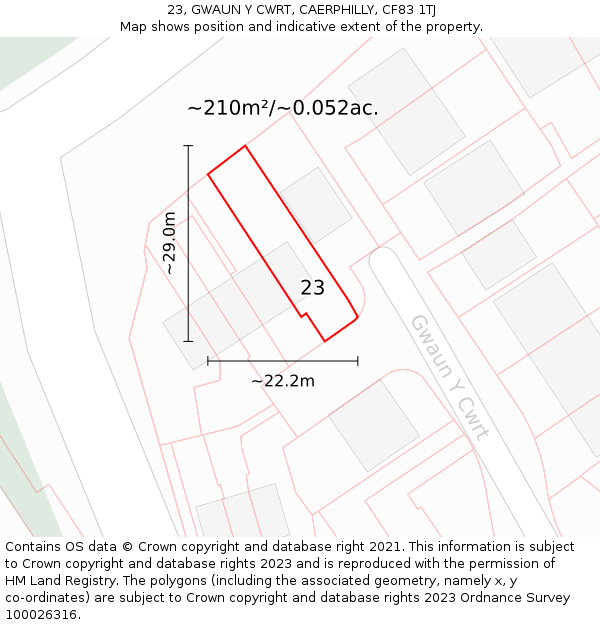 23, GWAUN Y CWRT, CAERPHILLY, CF83 1TJ: Plot and title map