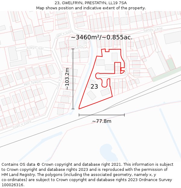 23, GWELFRYN, PRESTATYN, LL19 7SA: Plot and title map