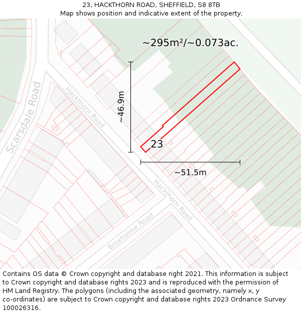 23, HACKTHORN ROAD, SHEFFIELD, S8 8TB: Plot and title map