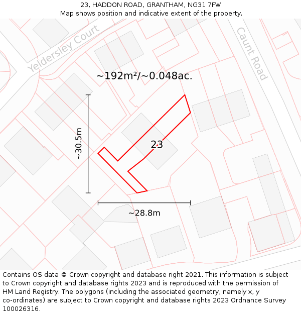 23, HADDON ROAD, GRANTHAM, NG31 7FW: Plot and title map