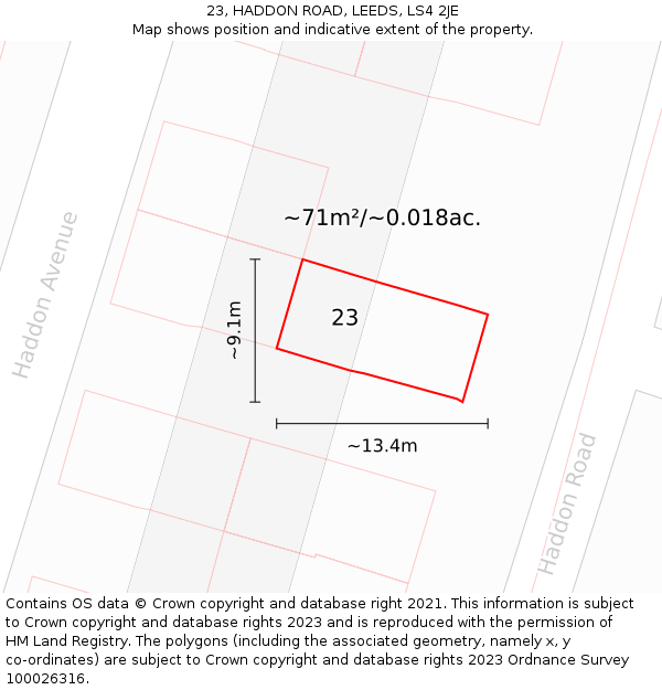 23, HADDON ROAD, LEEDS, LS4 2JE: Plot and title map