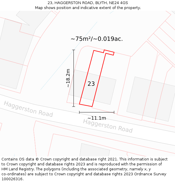 23, HAGGERSTON ROAD, BLYTH, NE24 4GS: Plot and title map