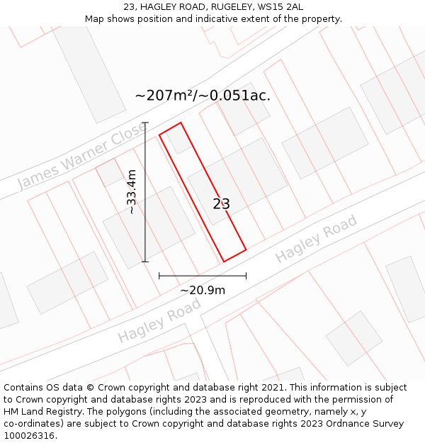 23, HAGLEY ROAD, RUGELEY, WS15 2AL: Plot and title map