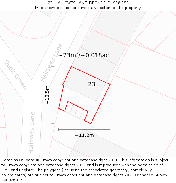 23, HALLOWES LANE, DRONFIELD, S18 1SR: Plot and title map