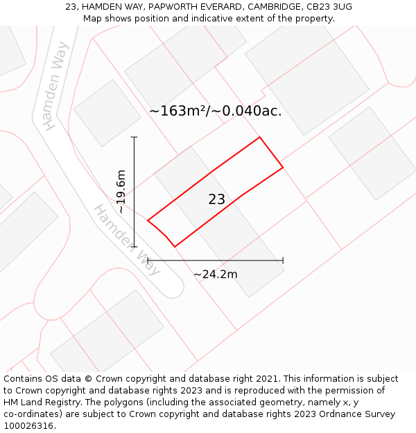 23, HAMDEN WAY, PAPWORTH EVERARD, CAMBRIDGE, CB23 3UG: Plot and title map