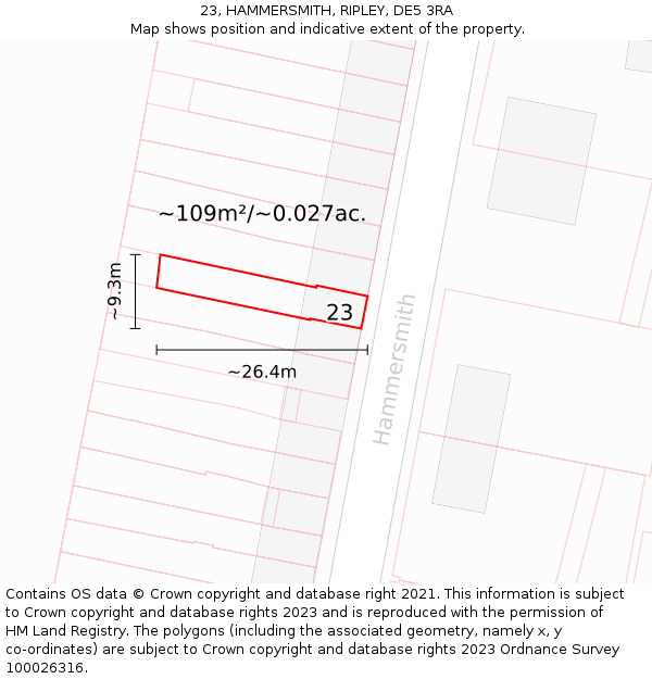 23, HAMMERSMITH, RIPLEY, DE5 3RA: Plot and title map