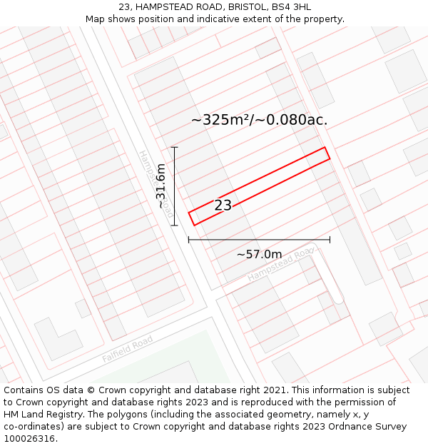 23, HAMPSTEAD ROAD, BRISTOL, BS4 3HL: Plot and title map