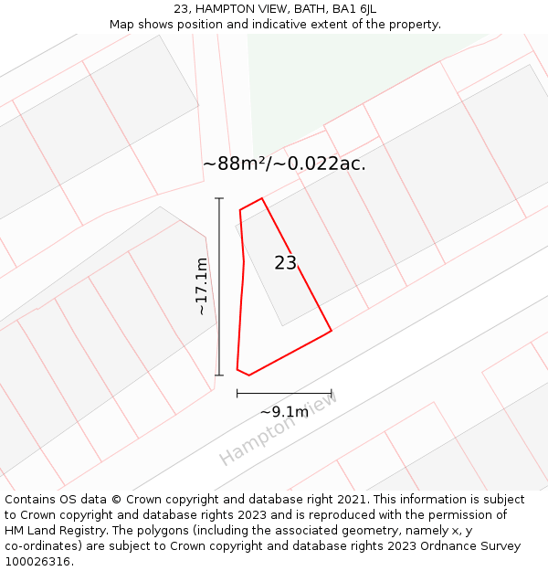 23, HAMPTON VIEW, BATH, BA1 6JL: Plot and title map