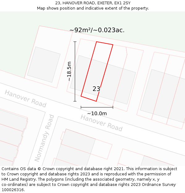 23, HANOVER ROAD, EXETER, EX1 2SY: Plot and title map