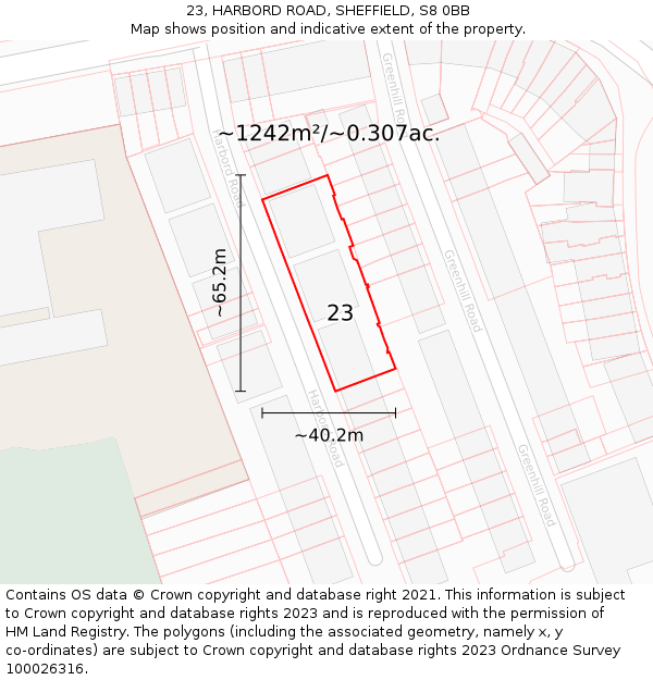 23, HARBORD ROAD, SHEFFIELD, S8 0BB: Plot and title map