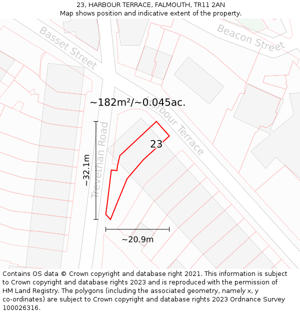 23, HARBOUR TERRACE, FALMOUTH, TR11 2AN: Plot and title map