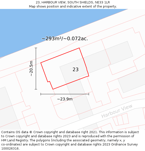 23, HARBOUR VIEW, SOUTH SHIELDS, NE33 1LR: Plot and title map