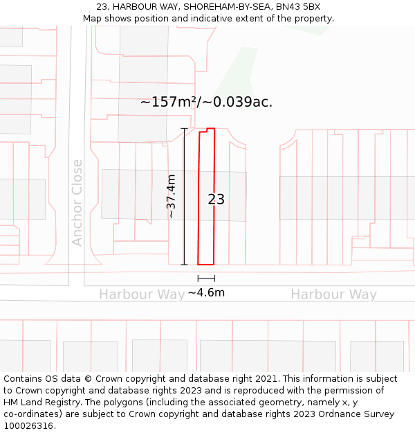 23, HARBOUR WAY, SHOREHAM-BY-SEA, BN43 5BX: Plot and title map