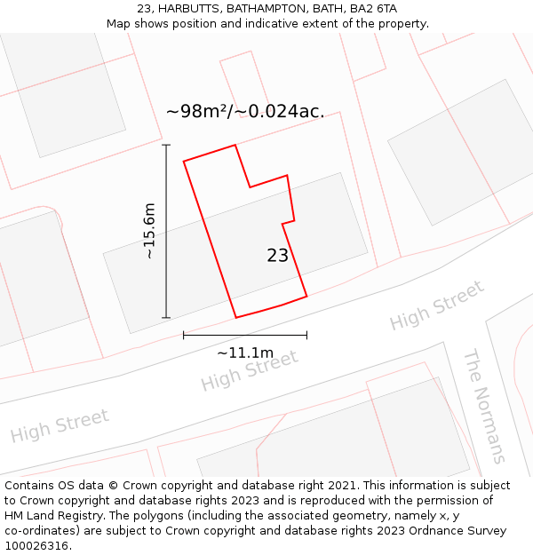 23, HARBUTTS, BATHAMPTON, BATH, BA2 6TA: Plot and title map