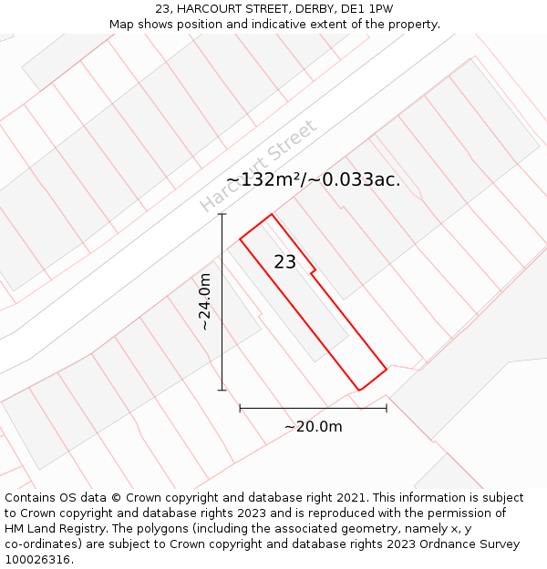 23, HARCOURT STREET, DERBY, DE1 1PW: Plot and title map