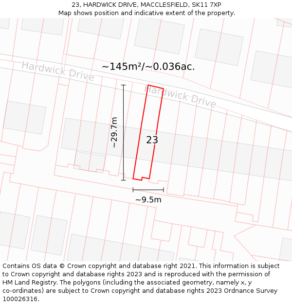 23, HARDWICK DRIVE, MACCLESFIELD, SK11 7XP: Plot and title map