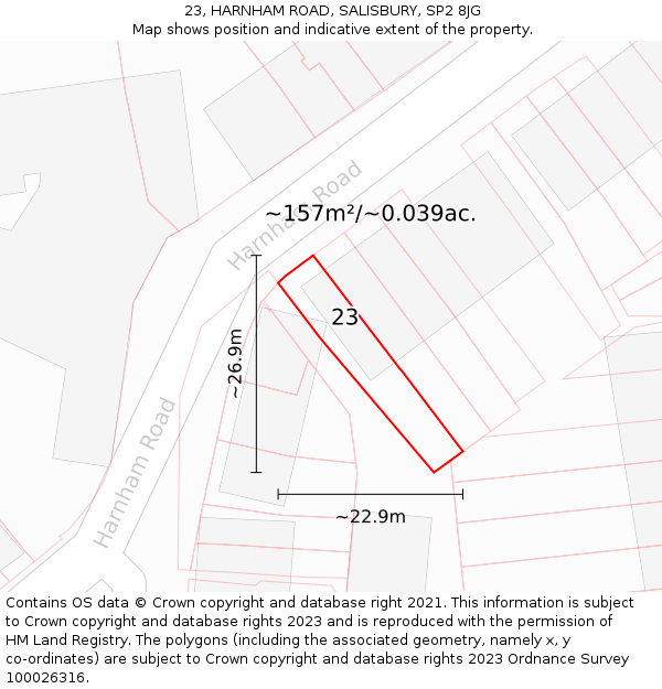 23, HARNHAM ROAD, SALISBURY, SP2 8JG: Plot and title map