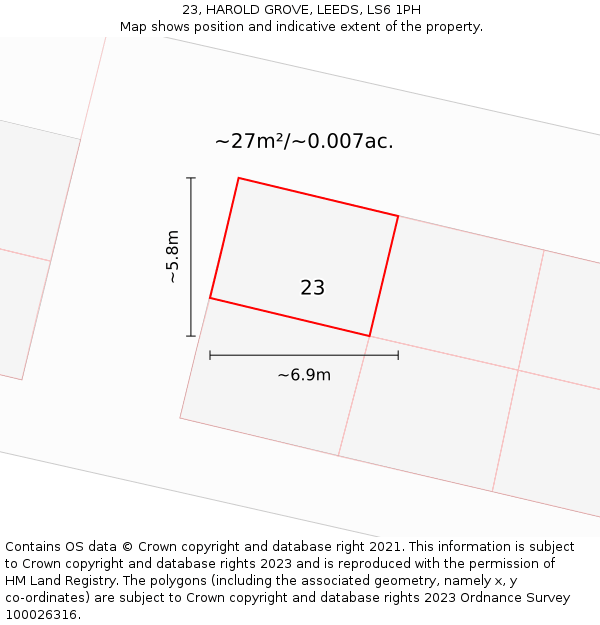 23, HAROLD GROVE, LEEDS, LS6 1PH: Plot and title map
