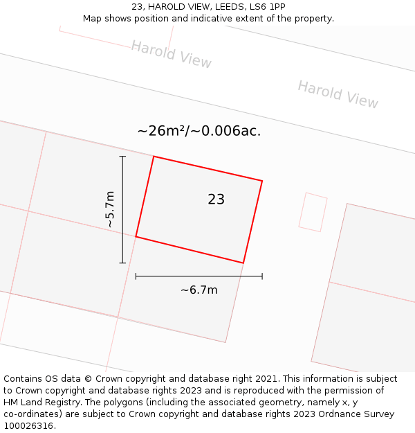 23, HAROLD VIEW, LEEDS, LS6 1PP: Plot and title map