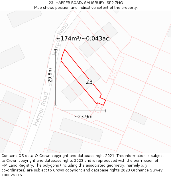23, HARPER ROAD, SALISBURY, SP2 7HG: Plot and title map