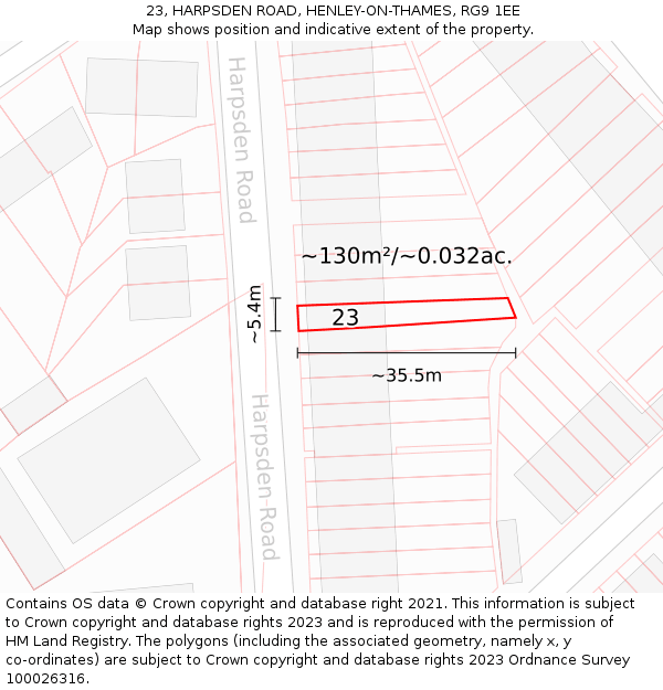 23, HARPSDEN ROAD, HENLEY-ON-THAMES, RG9 1EE: Plot and title map